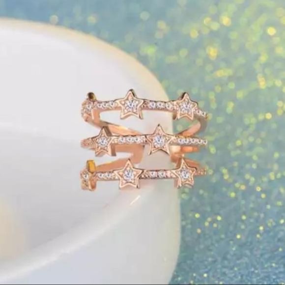 Jewelry - 18K ROSE GOLD DIAMOND MULTI LAYER ADJUSTABLE RING, CUTE RING, SHINY RING.